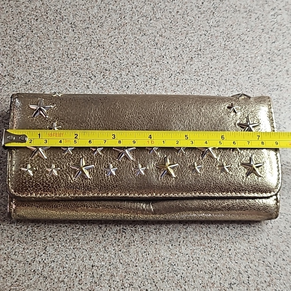 Jimmy Choo Metallic Bronza Gold Silver Star Stud Long Snap Front Flap Wallet - Picture 9 of 11